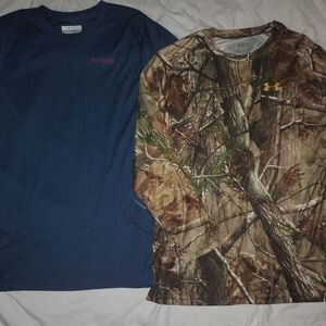 Under Armour Camo Print And Columbia Navy Dri Fit Long Sleeve Tees Size L Youth